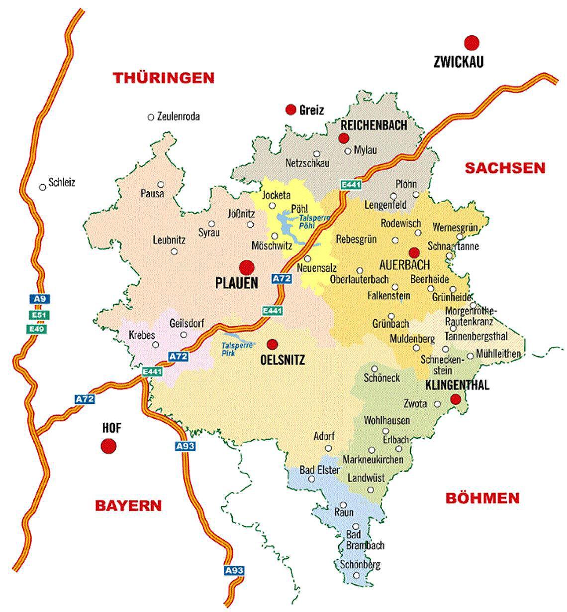 Landkarte Vogtland